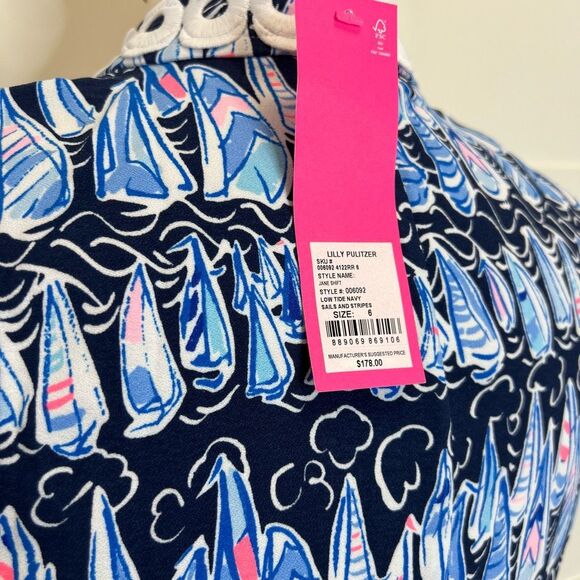 Lilly Pulitzer Low Tide Navy Sails and Stripes Sleeveless Jane Mini Shift Dress - Picture 5 of 7